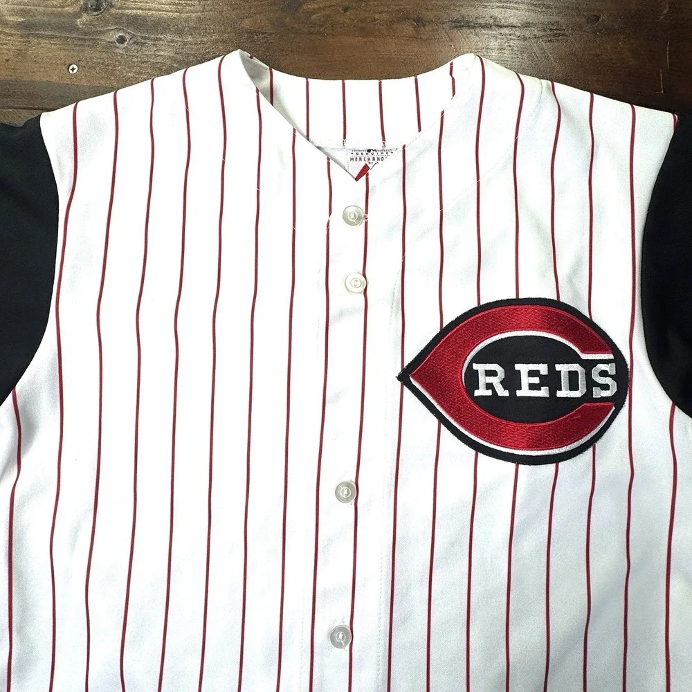 Cincinatti Reds # 3 Throwback‎ Majestic Pin Striped MLB Jersey Size Small 42